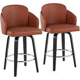 Dahlia 25" Counter Stool in Camel Leatherette, Black Wood, & Chrome (Set of 2)